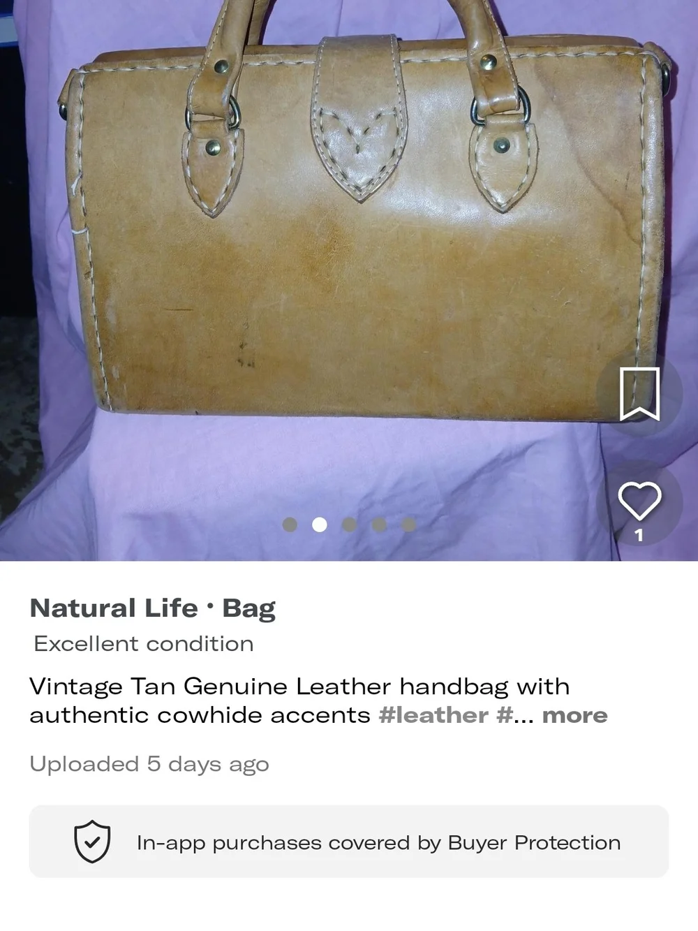 NATURAL LIFE Tan Leather Satchel with Black-and-White Cowhide Panel